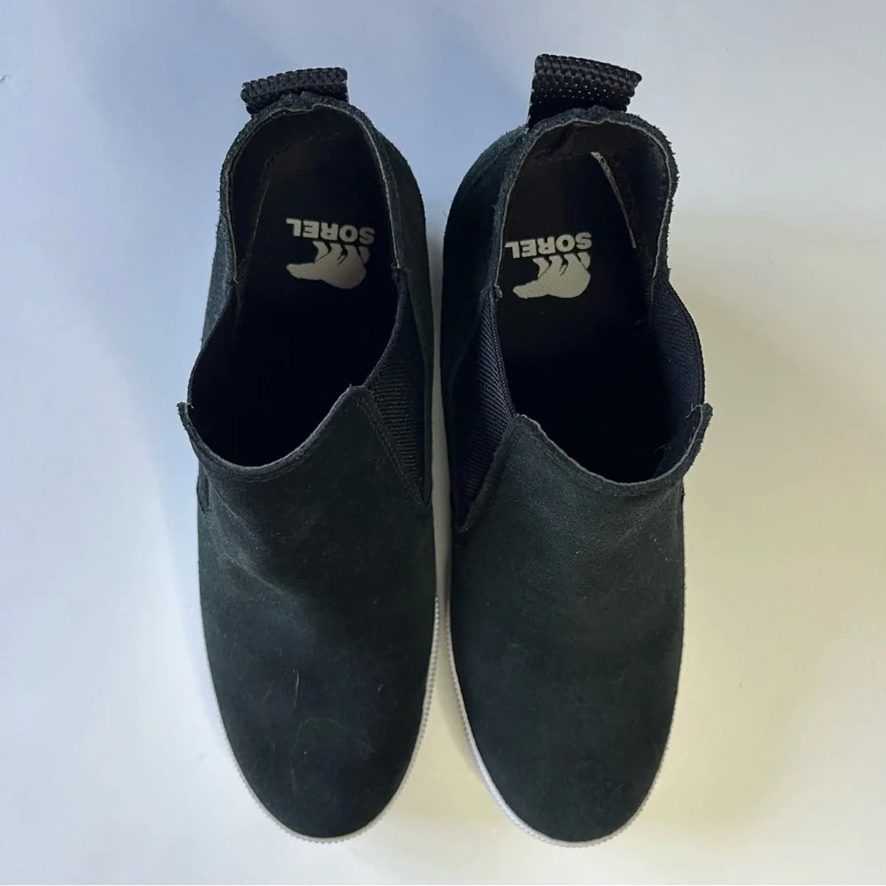 Sorel Out N About Black Suede Slip-On Wedge Shoe II Women's Size 7.5